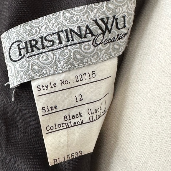 CHRISTINA WU Black Lace Gown Sweetheart Neck Glam Mermaid Occasion Size 12 - Picture 10 of 15
